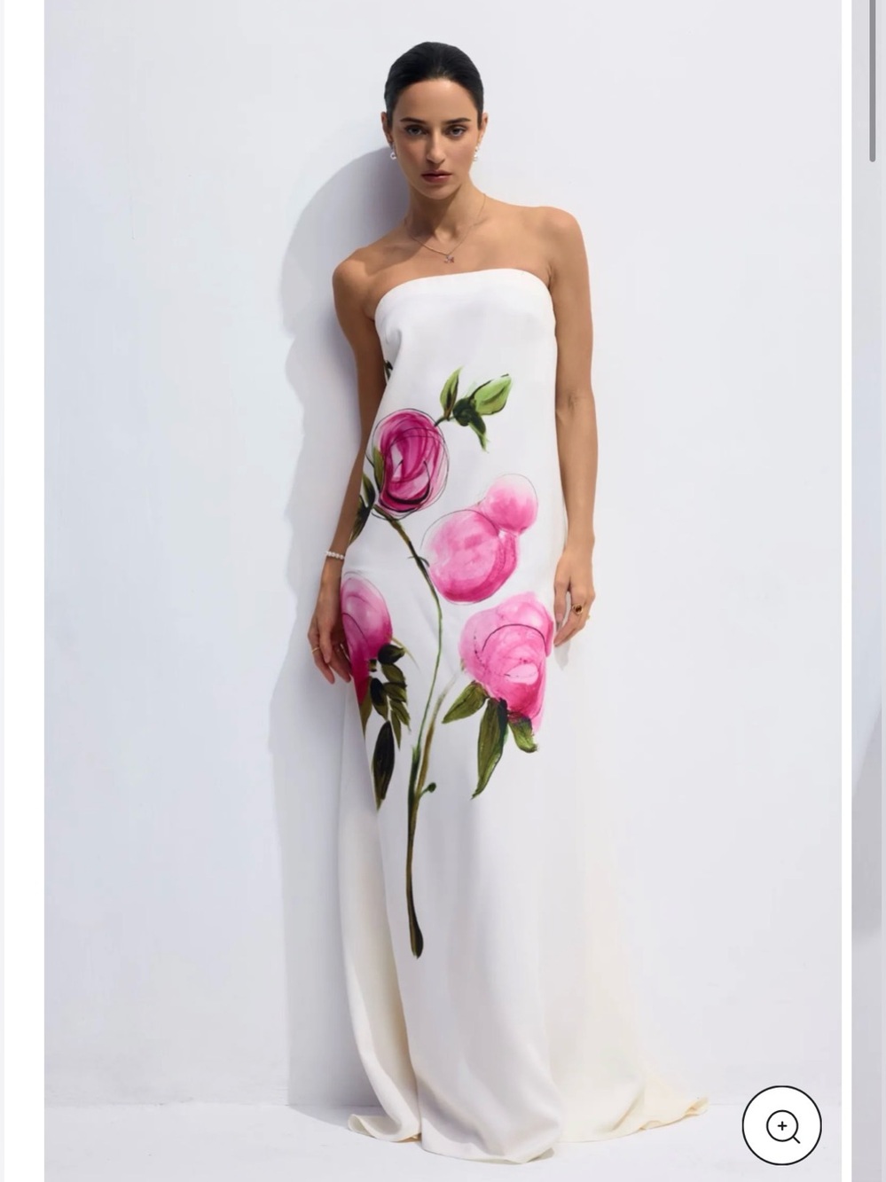 SUNFERE nwt Dorothy Satin Strapless White Maxi Dress Pink Floral Print Resort